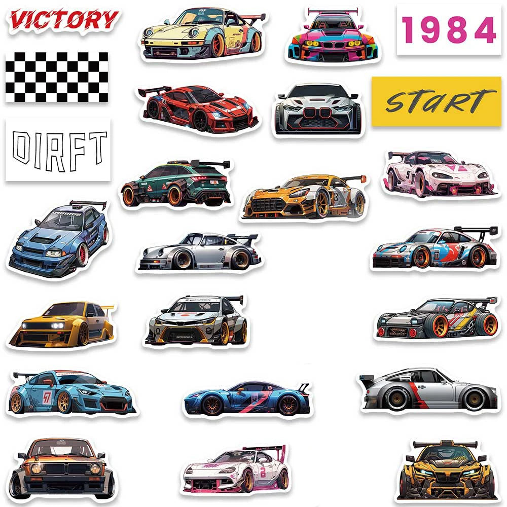 10/30/50pcs Cool Japon JDM Rénovation Voiture de Course Anime Graffiti Autocollants Décalque Skateboard Ordinateur Portable Voiture Moto Autocollant Imperméable