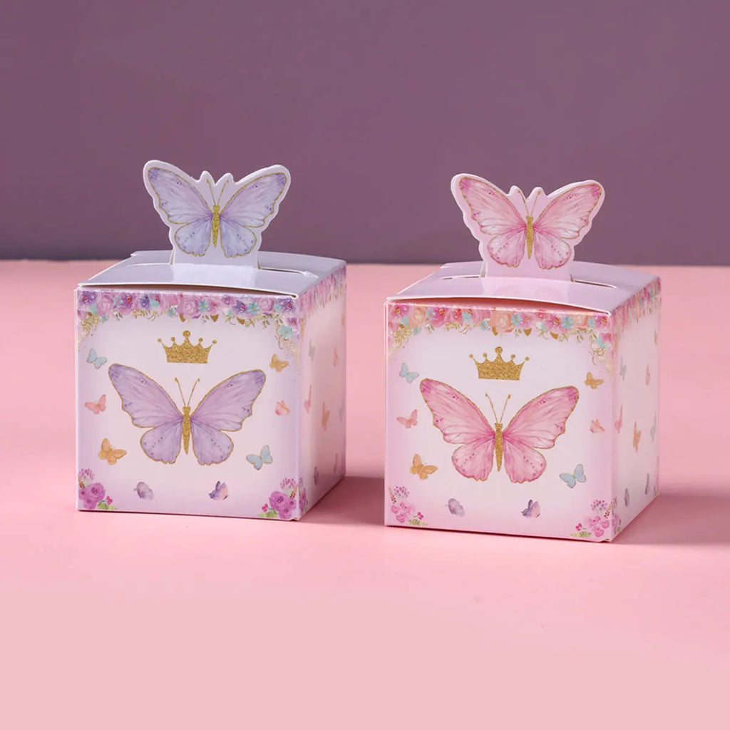 Boîte cadeau papillon bonbons, décorations de fête d'anniversaire papillon rose violet, fournitures de mariage pour enfants, boîte à biscuits pour baby shower