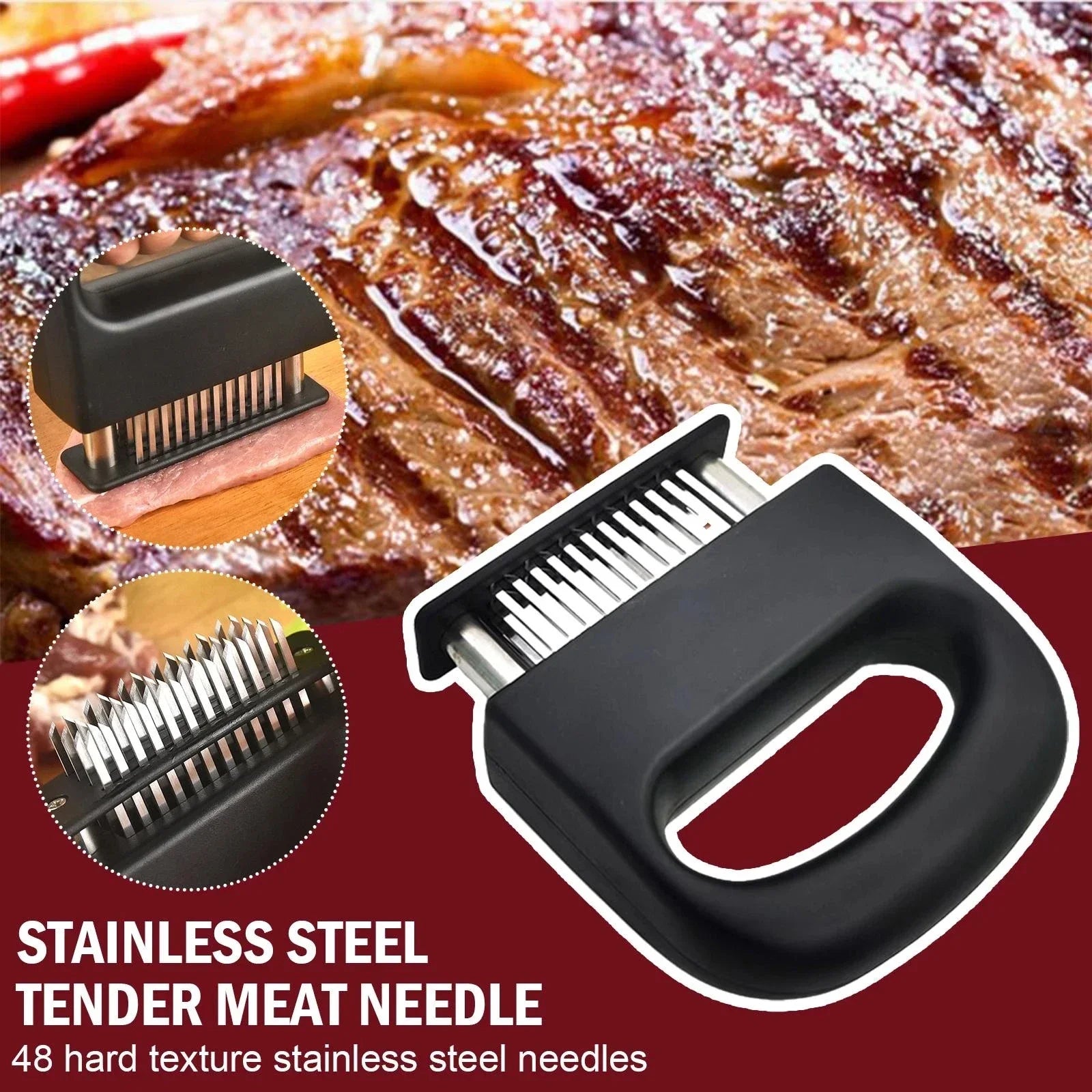 1 ablandador de carne retráctil de acero inoxidable con 48 cuchillas, herramientas de cocina para ablandar carne, martillo de carne.