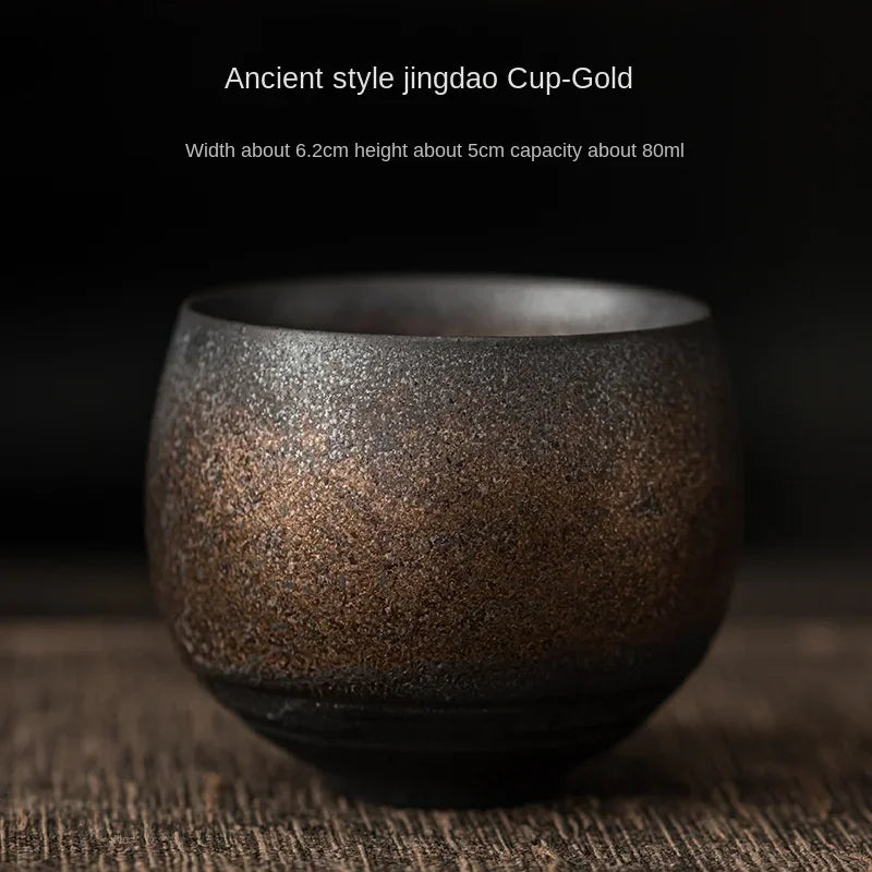 Japanese Handmade Rough Pottery Tea Cup Ceramic Kung Fu Tea Set Single Cup Antique Style Quiet Path Antique Craftsmanship Gift