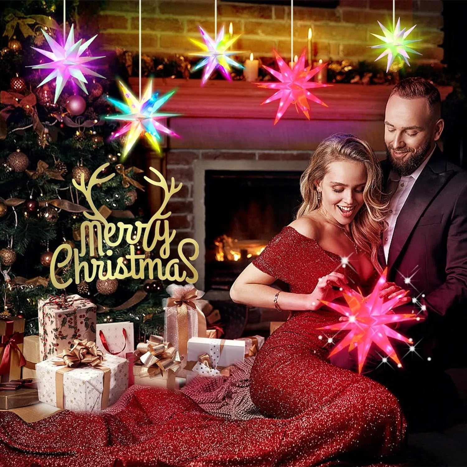 Luz de estrella RGB LED inteligente, control por aplicación Bluetooth, luces nocturnas, lámpara de punto de color mágico para regalo, fiesta, patio, árbol, camping, decoración del hogar
