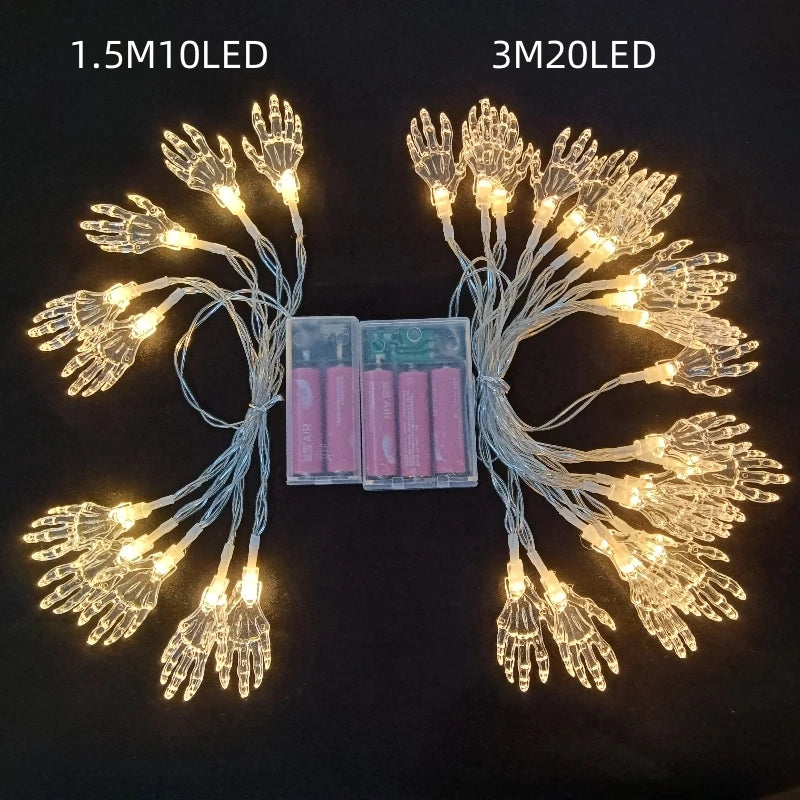 1 unidad de luces LED de cadena con garras de fantasma de Halloween, lámpara de decoración de terror, funciona con pilas, luces colgantes para fiestas, festivales y casas encantadas.