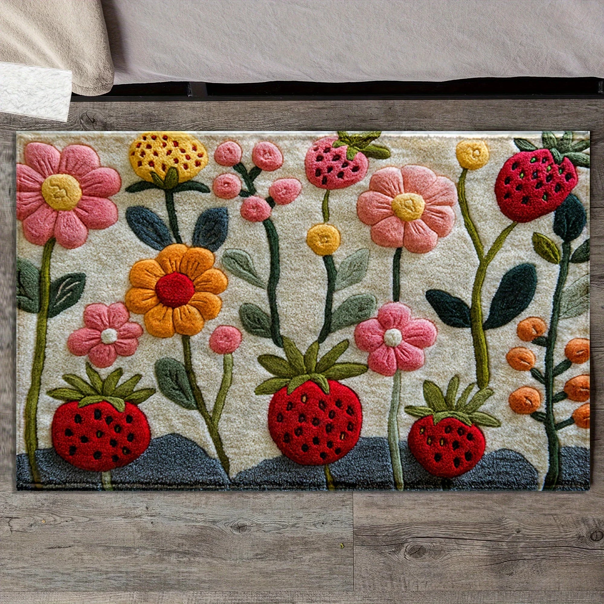 VIKAMA2D Tapis de porte de jardin à fleurs pour chambre à coucher, salon, tapis de cheminée, tapis de sol de cuisine, tapis de salle de bain antidérapant, décoration d'intérieur