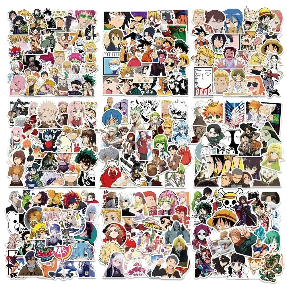 100/300 autocollants animés mélangés autocollants de dessins animés pour ordinateur portable moto bagages téléphone autocollant étanche pour jouet d'enfant