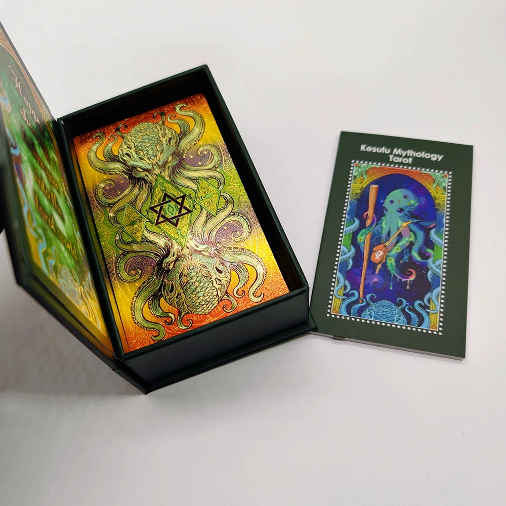 Cartes de Tarot Kesuru Or Feuille d'Or de Troisième Génération Effets Visuels 3D Cartes de Divination avec Technologie Laser dans une Magnifique Boîte Cadeau