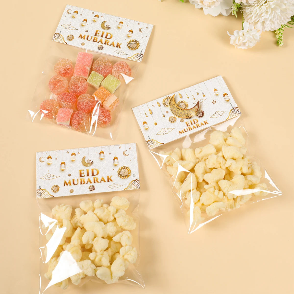 Décorations pour la maison du Ramadan 2025 - Sachet de friandises Eid Mubarak - Sachet de bonbons - Décorations de fête musulmanes islamiques - Ramadan Kareem - Aïd al-Adha