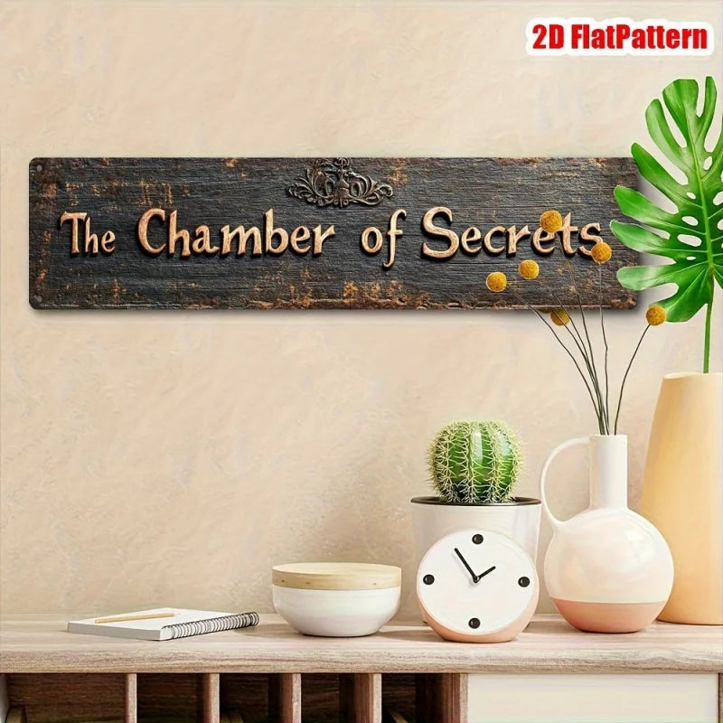 2D Flat,1pc The Chamber of Secrets Vintage Rustic Metal Sign - 3.94x15.75inch Durable Aluminum Wall Decor, Easy to Hang for Home
