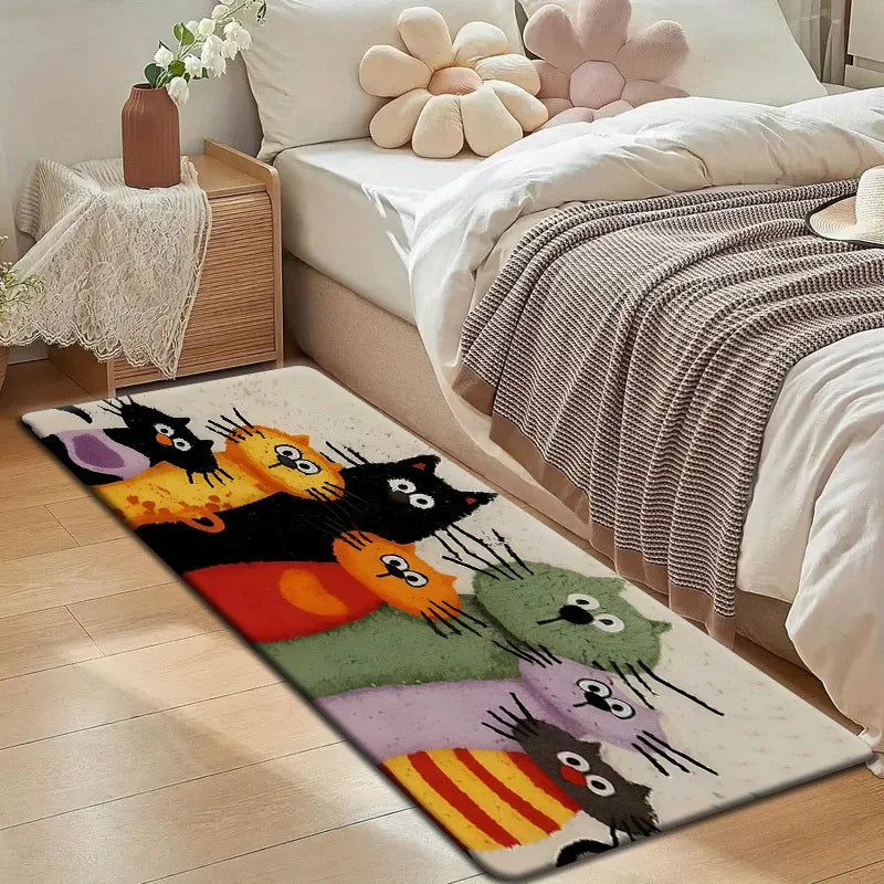 VIKAMA Adorable Tapis de dessin animé Chat Famille Tapis de bienvenue Paillasson Tapis de cuisine Tapis pour salon Tapis de salle de bain Tapis pour chambre à coucher Maison