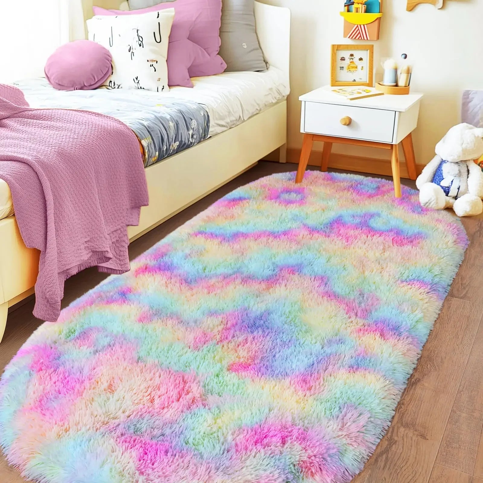 VIKAMA Alfombra de Lana Sencilla y Suave, Alfombra Suave y Esponjosa para Mesita de Noche de Dormitorio, Alfombra para Piso de Habitación Infantil, Decoración del Hogar