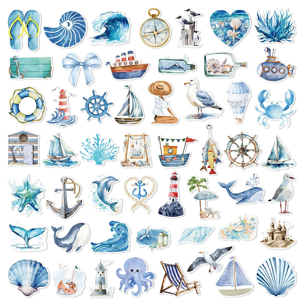 10/30/50pcs Cartoon Ocean Journey Graffiti Stickers Stationery DIY Notebook Laptop Suitcase Phone Decoration Sticker Kids Toys