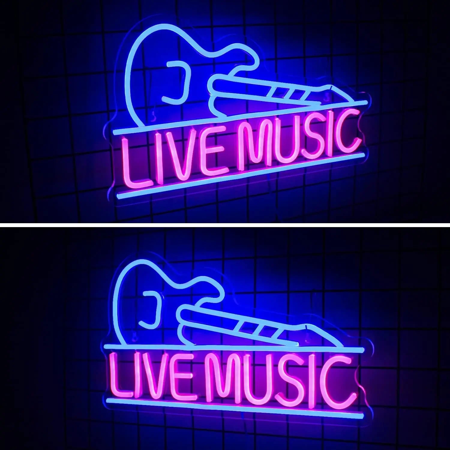 Enseignes néon Musique Live, Enseigne néon Guitare, Décoration murale pour Chambre, Fête Musicale, Bar, Club de Musique, Cave d'homme, Alimenté par USB