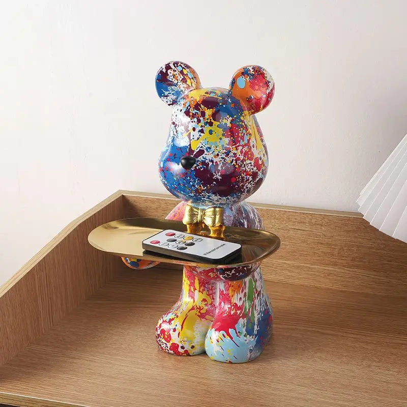 Estatua de oso de pie de resina de graffiti abstracto de 26 cm, organizador de animales lindos, soporte de decoración de escritorio, regalo para adorno de oficina en casa