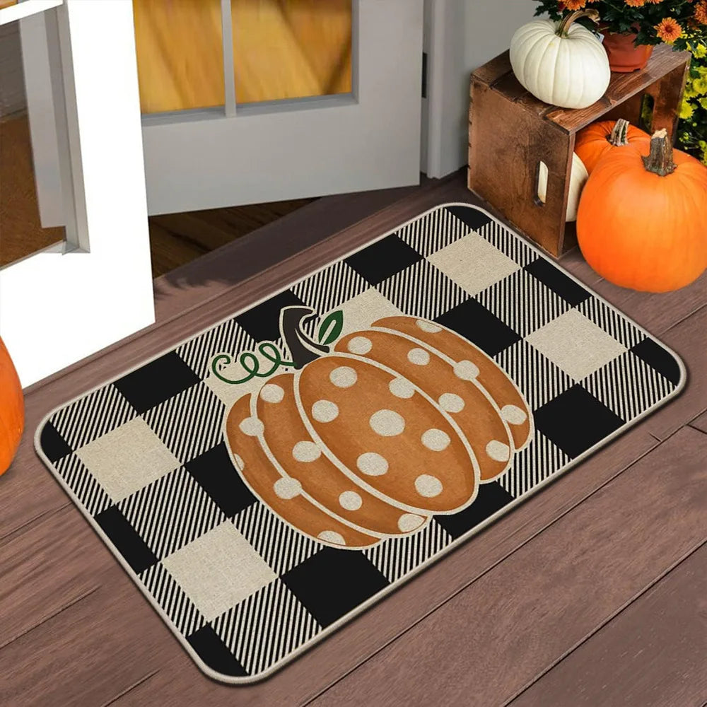 VIKAMA Alfombra de Halloween de otoño para puerta, tapete de bienvenida de Acción de Gracias, alfombra antideslizante para interiores/exteriores, decoración del hogar