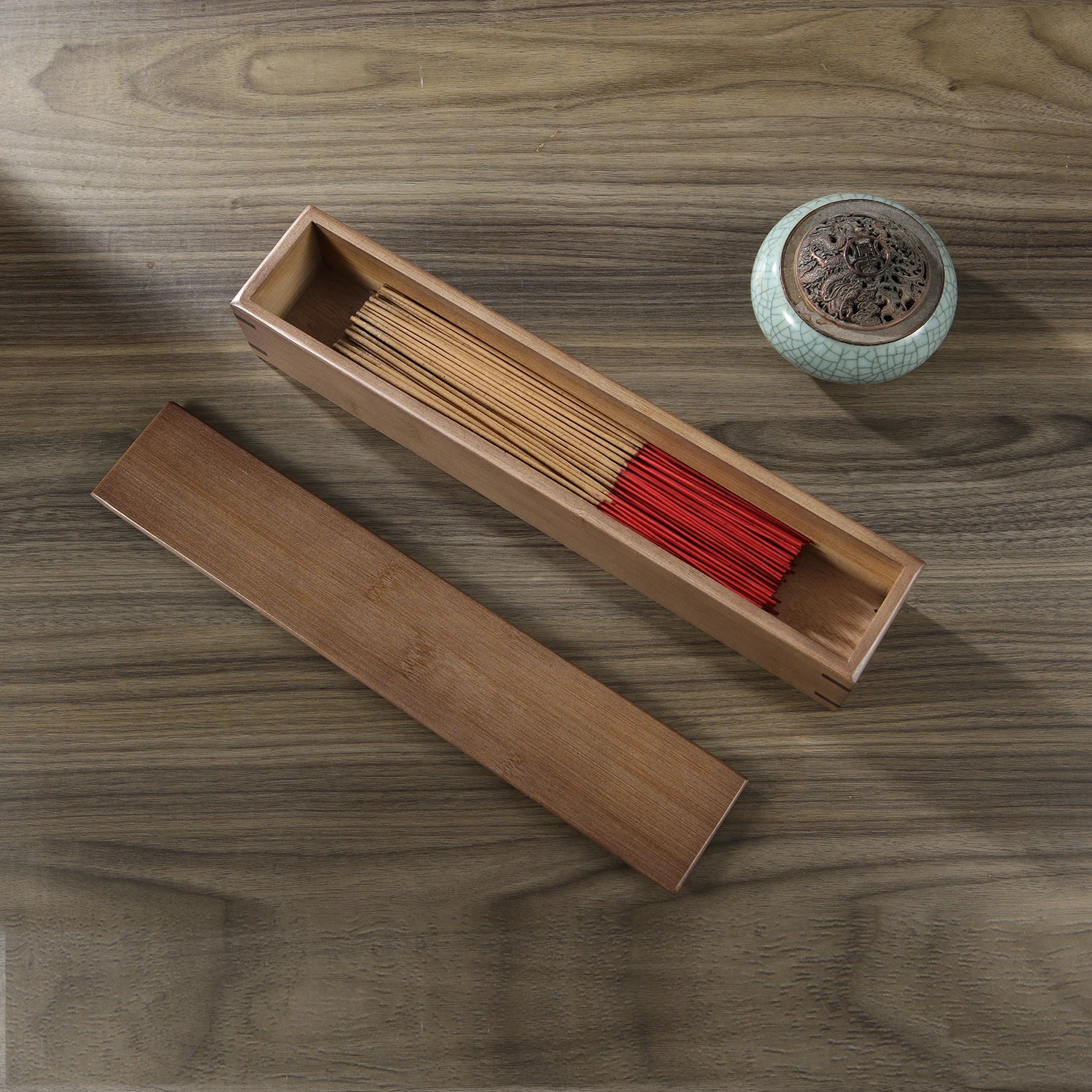 Caja de almacenamiento de incienso de bambú, hecha a mano, soporte para incienso con tapa, organizador para varillas de incienso, ideal para meditación y yoga