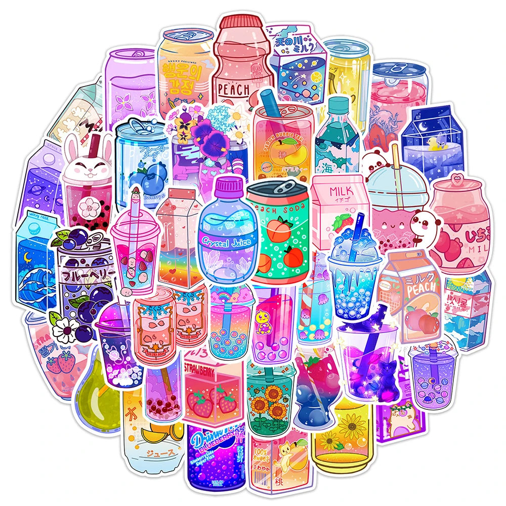 10/30/50 Pièces Autocollants Esthétiques Mignons Boissons INS Dessin Animé pour Scrapbook Ordinateur Portable Téléphone Bagage Agenda Voiture Décoration Autocollant Jouet Enfant