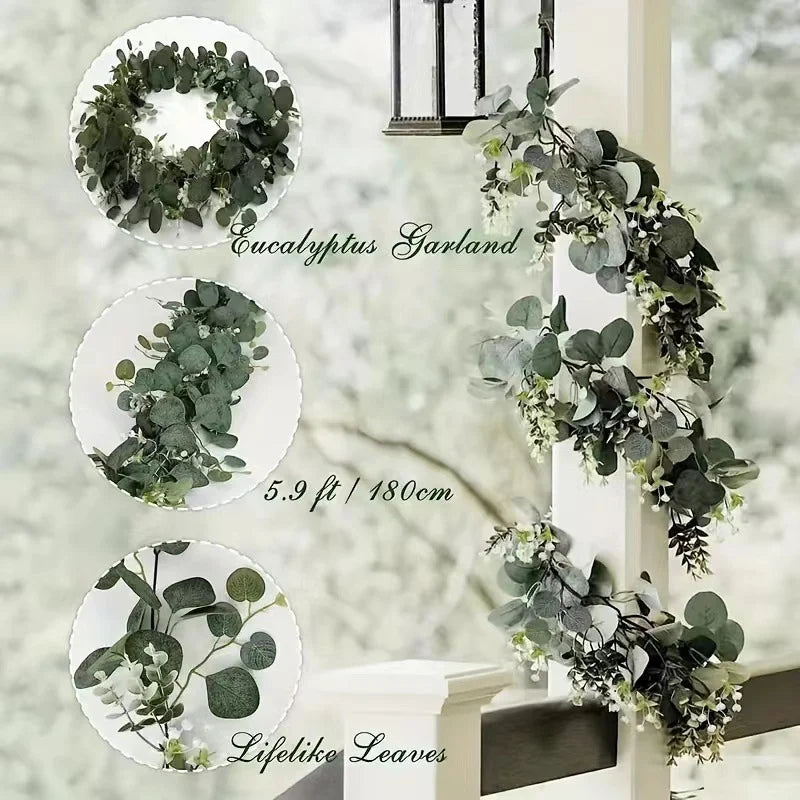 Plantas Artificiales Hojas de Eucalipto Planta Verde Colgante Jardín Exterior Boda Fiesta Decoración Follaje Guirnalda Decoración del Hogar