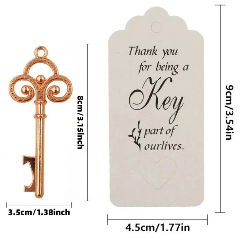 Abrebotellas de Llave Esqueleto Grande de 8cm, 50 Piezas/Juego, con Tarjeta y Cordel, Adecuado para Regalo de Boda, Regalos para Fiesta de Baby Shower
