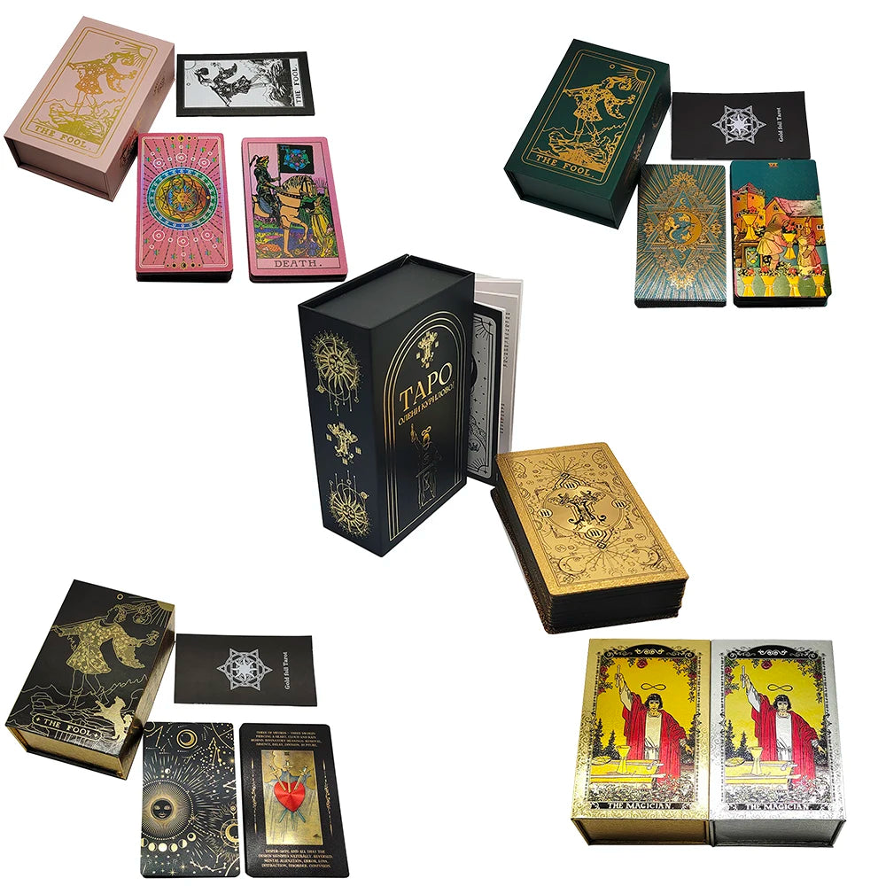 Nouvelle version de cartes oracle de tarot de qualité supérieure avec feuille d'or, manuel illustré en couleurs et boîte magnétique