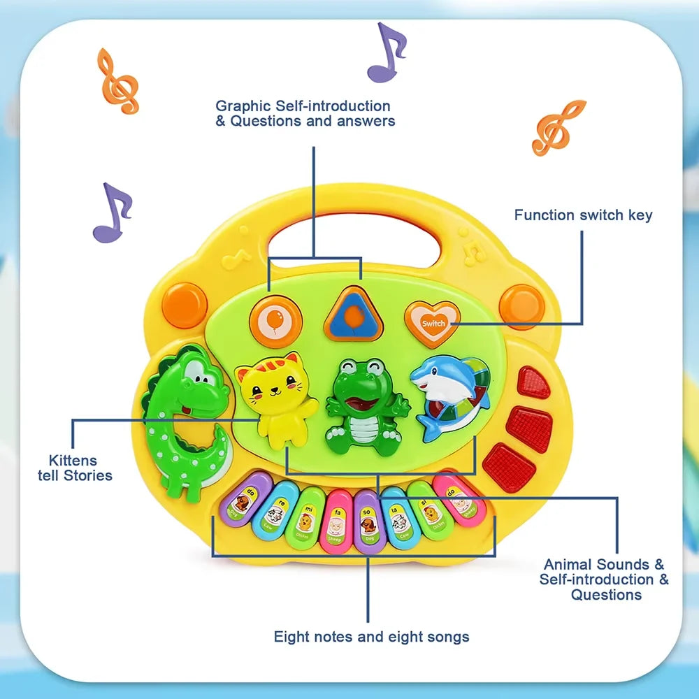 Juego de Teclado de Piano de Dibujos Animados para Niños con Luces Intermitentes, Música, Sonidos de Animales, Juguetes Musicales para Bebés, Juguetes Educativos, Regalos para Niños