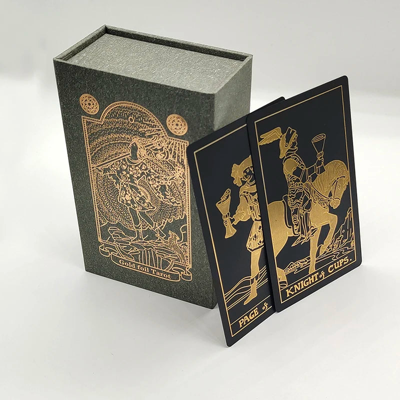 Nouvelle version Cartes de Tarot Noires Estampage à Chaud Feuille d'Or Jeu Oracle Rider en Plastique pour Débutants et Collectionneurs