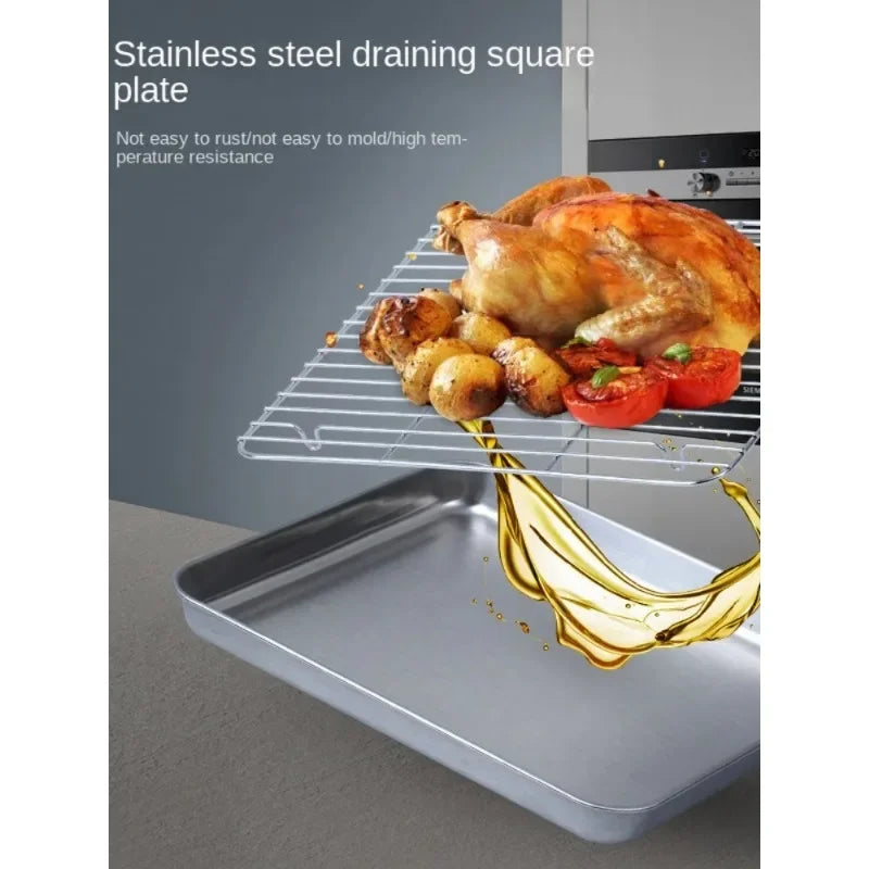 Malla de alambre 304 para cocinar al vapor, soporte para barbacoa, rejilla de malla para parrilla, placa cuadrada profunda de acero inoxidable al carbono, bandejas de almacenamiento para cafetería