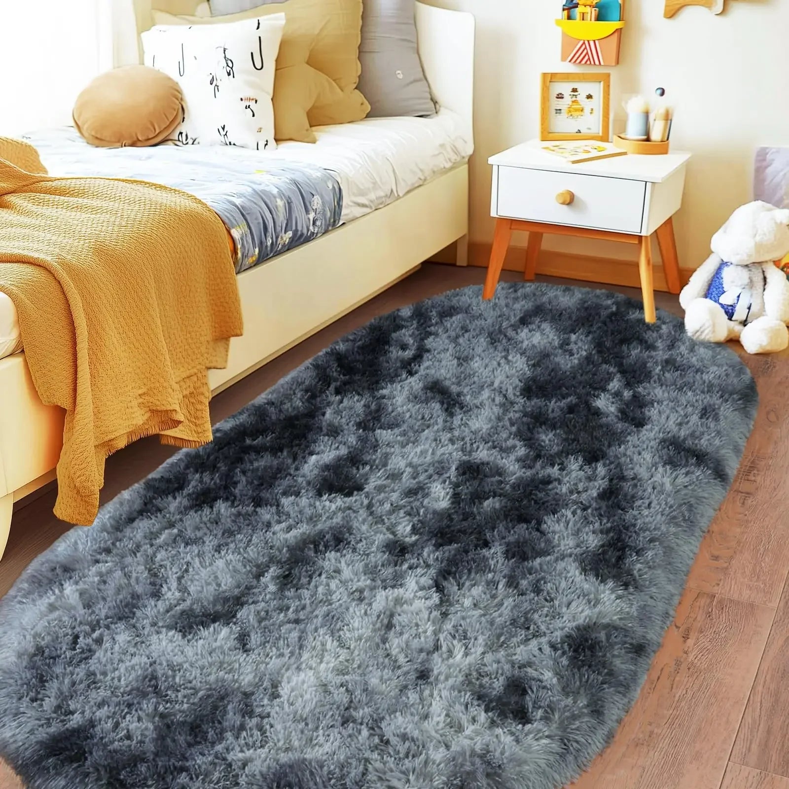 VIKAMA Alfombra de Lana Sencilla y Suave, Alfombra Suave y Esponjosa para Mesita de Noche de Dormitorio, Alfombra para Piso de Habitación Infantil, Decoración del Hogar