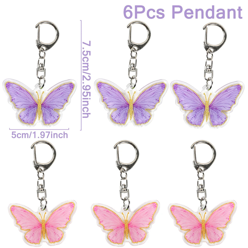 6 llaveros de mariposa para decoración de mochilas, decoración de fiesta de primer cumpleaños, decoración de mariposa para niñas, baby shower