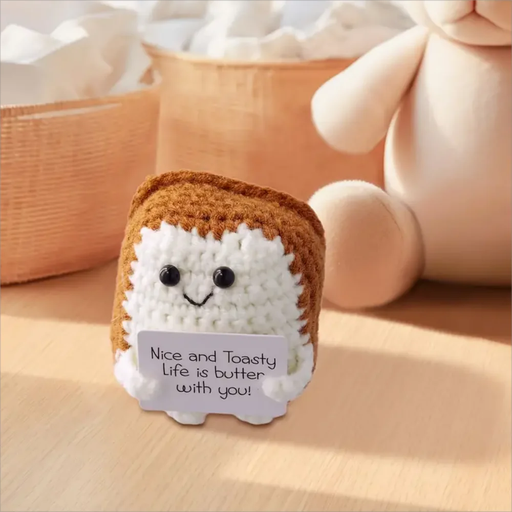 Muñeco Tostada Alegría Positiva: Juguete de Ganchillo de 2.56" con Tarjeta de Ánimo - Perfecto para Reuniones de Amigos Decoración de Año Nuevo