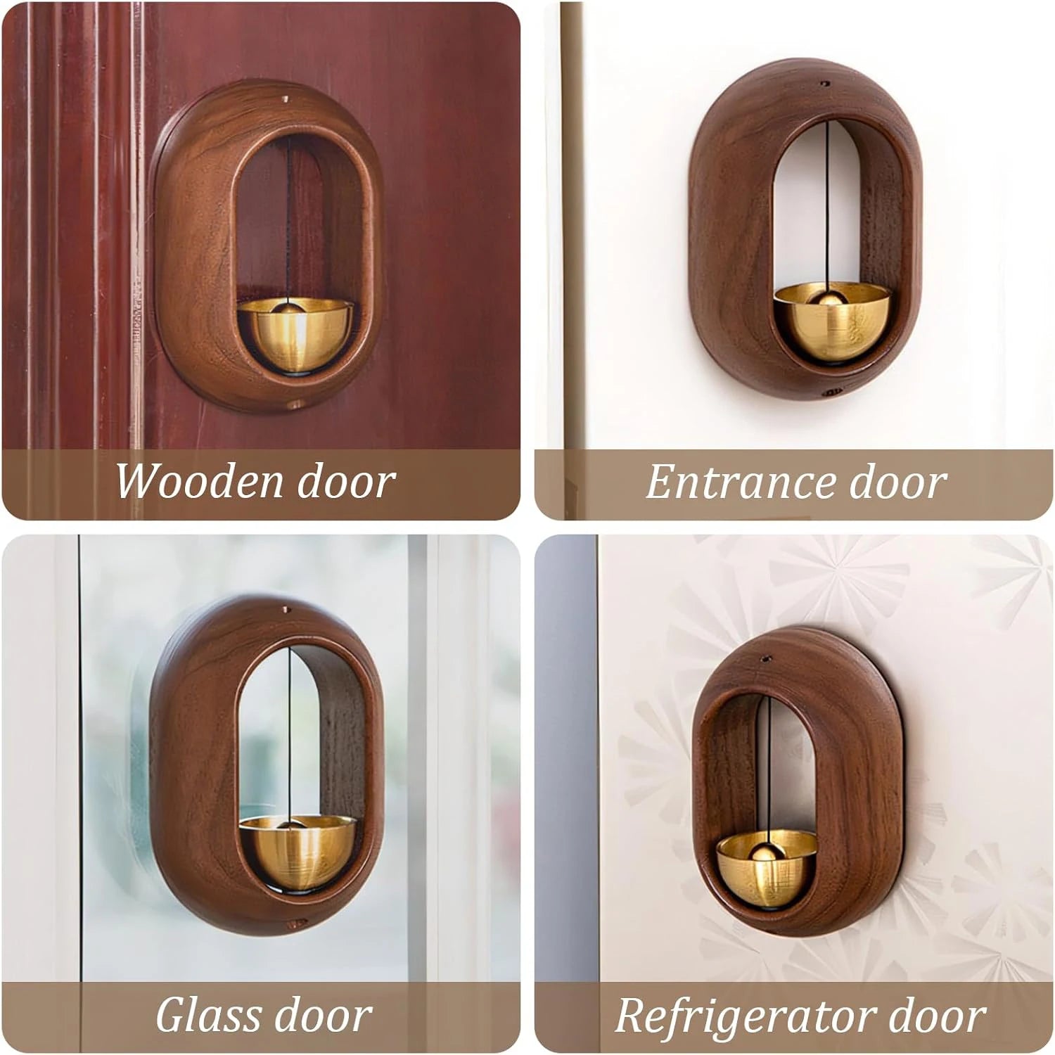 1pc Magnetic Brass Doorbell Reminder Wooden Wind Chimes Self-adhesive Shopkeepers Bell for Door Home Decorations