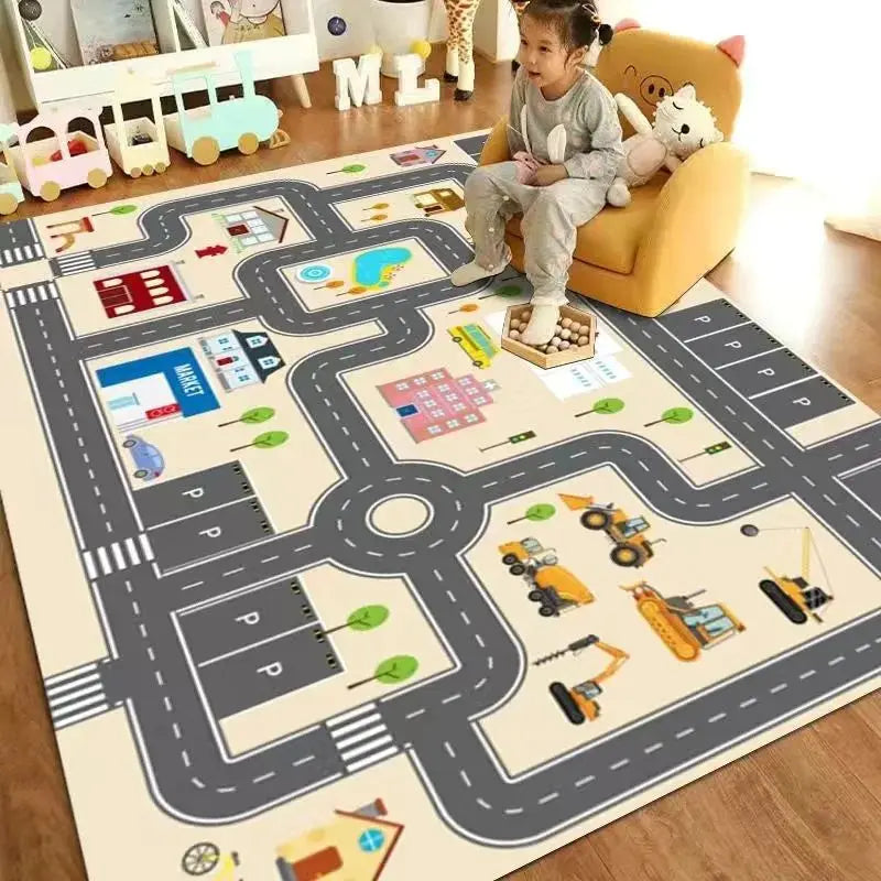 VIAKAMA Alfombra de dibujos animados, guardería, educación infantil, habitación de niños, parque de tráfico, pista, esteras de juego para bebés