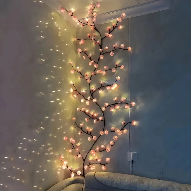 1PC 96 LED Guirlande Lumineuse Branche Fleur de Cerisier, 8 Modes Alimentée par USB Lumière d'Ambiance Murale Idéale