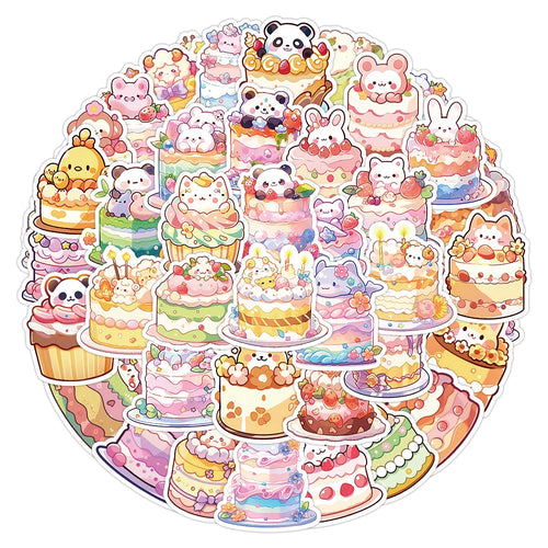 10/30/60pcs Cute Cake Animal Cartoon Aesthetic Stickers Decoration DIY Laptop Suitcase Notebook Stationery Sticker for Kids Toy