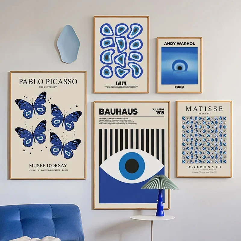 Art mural abstrait classique, œil maléfique bleu, Picasso Bauhaus, impression sur toile HD, affiche décorative pour salon et chambre à coucher