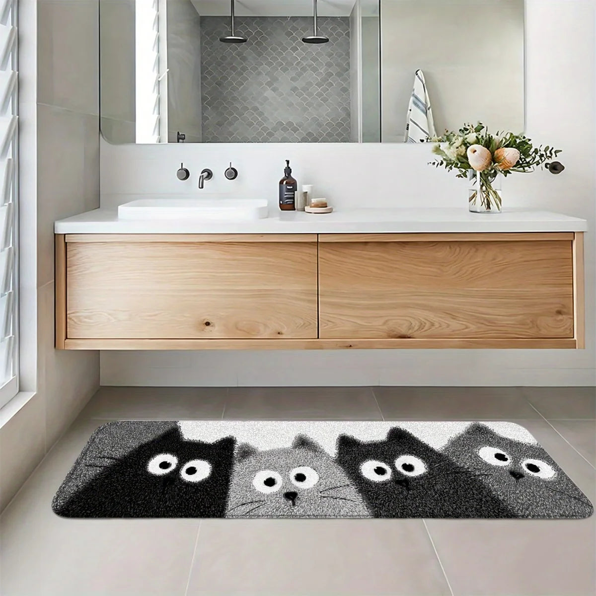 Tapis de sol de dessin animé VIKAMA 4 chatons, tapis de bain doux, paillasson, tapis de cuisine, tapis de salon doux d'hiver pour chambre à coucher, maison
