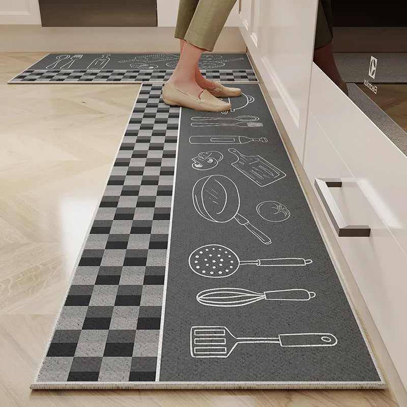 VIKAMA Tapis de sol de cuisine dessin animé facile à gérer, 1/2 pièce, tapis de velours de cristal long pour la maison, résistant à la saleté et antidérapant