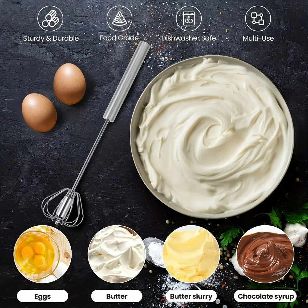 Batidor de huevos de acero inoxidable - Batidora semiautomática duradera para batir huevos y crema sin esfuerzo - Herramienta de cocina para hornear y mezclar