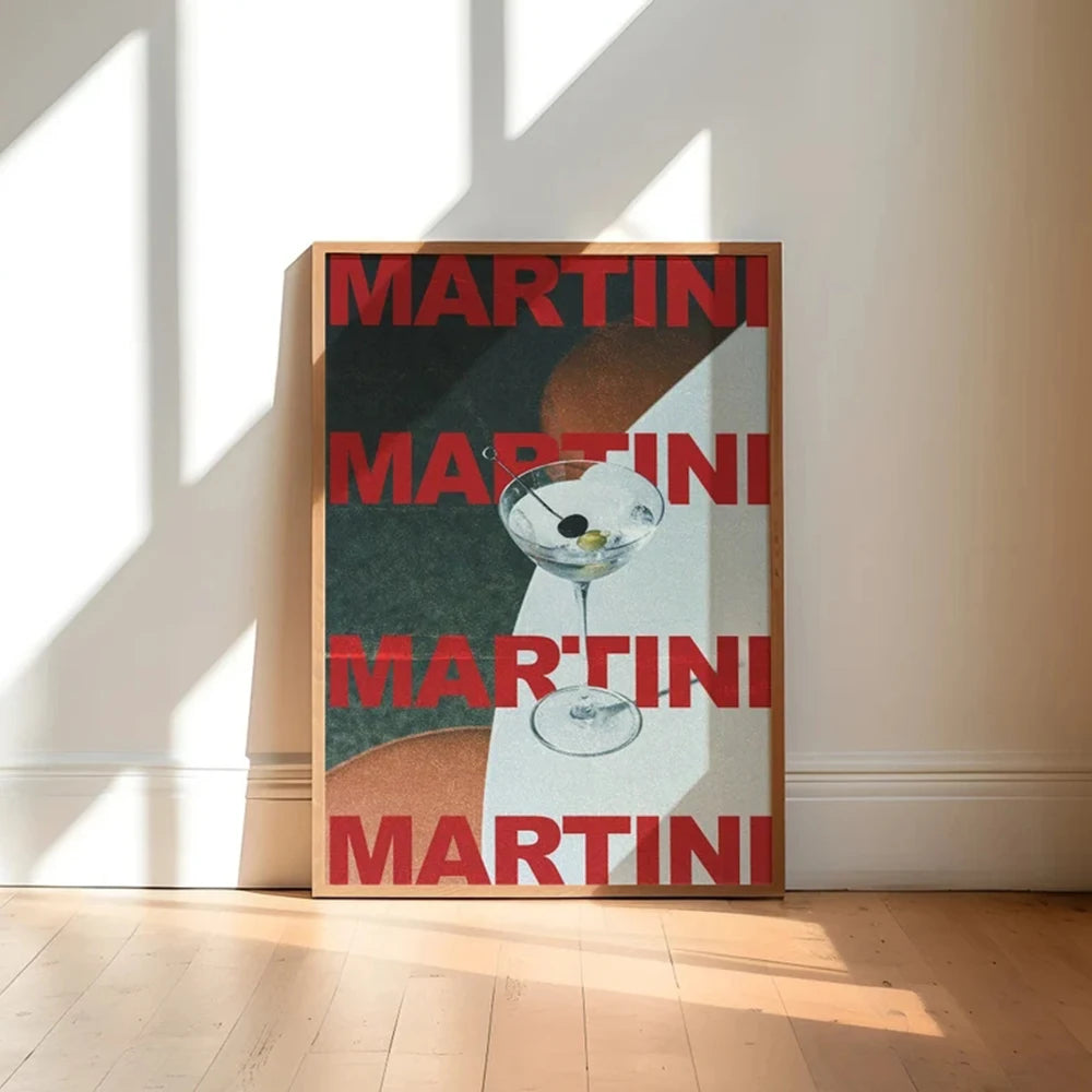 Affiche murale minimaliste toile cocktail martini moderne rétro, tableau tendance pour la décoration intérieure du salon