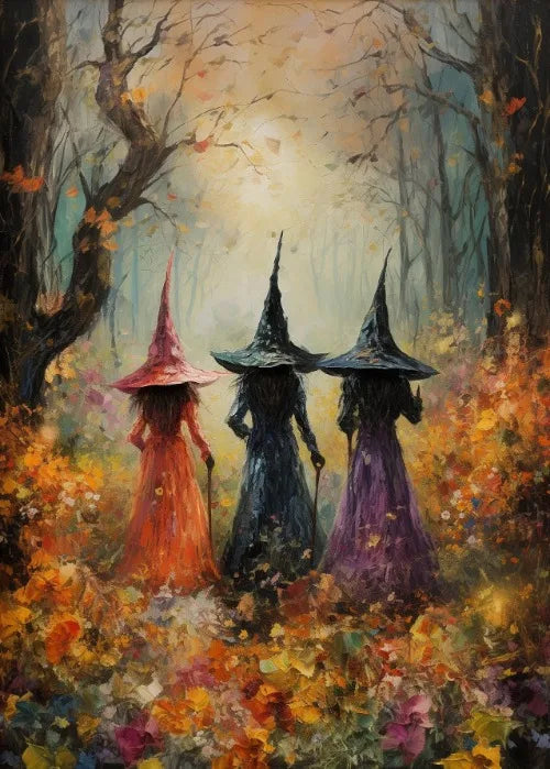 Estampa artística de bruja, bruja con luna llena, decoración de pared, pintura de brujas en la oscuridad, decoración de pared, póster de lienzo, decoración romántica oscura