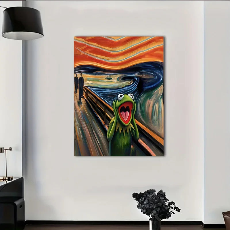 Arte de pared abstracto moderno, pintura de rana gritando, lienzo impreso en HD, póster para sala de estar, dormitorio, aula, decoración del hogar