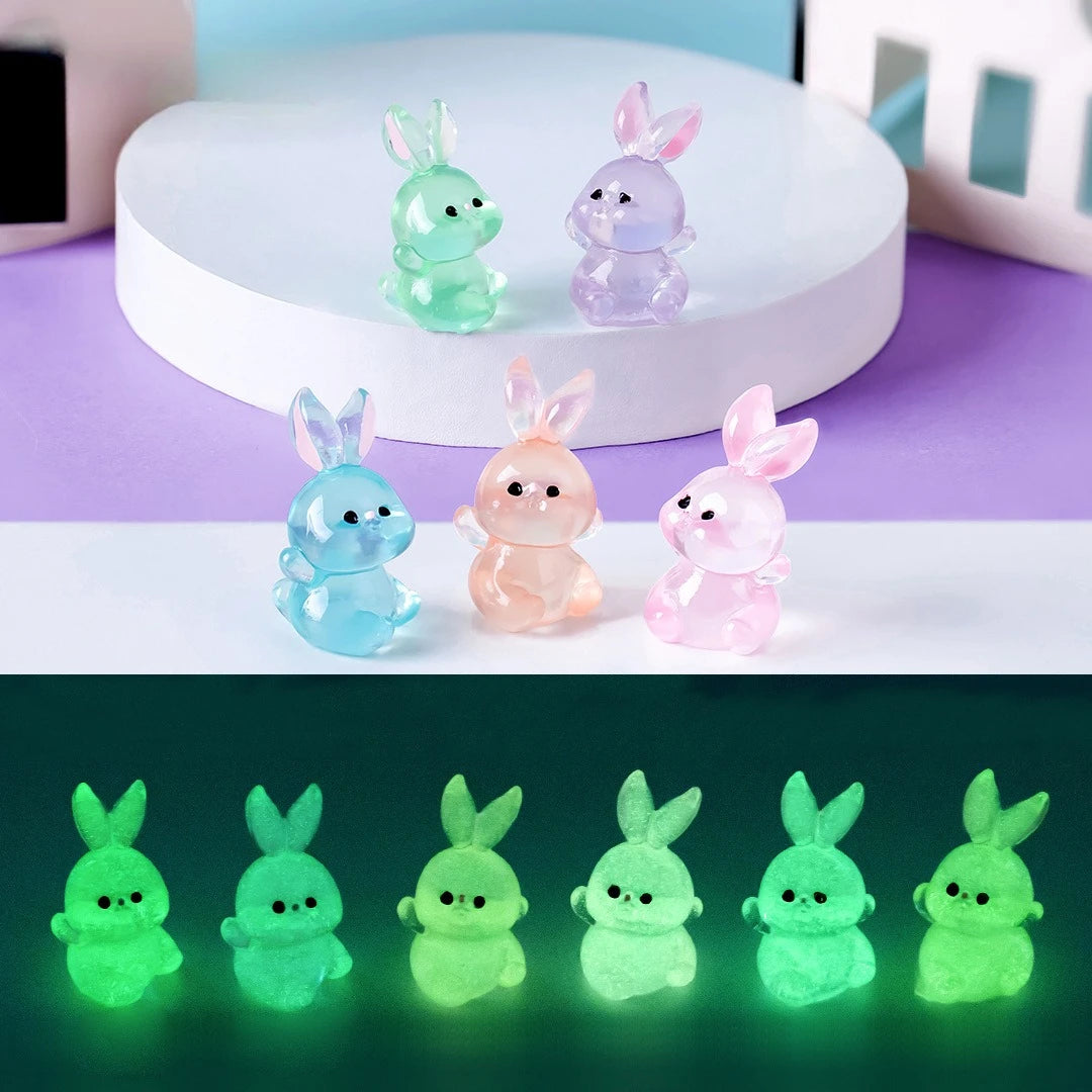 Lapins lumineux miniatures 10/50PCS, décoration de micro-paysage de mousse, figurines de lapin, accessoires de bricolage pour maison de poupée de jardin féerique en résine