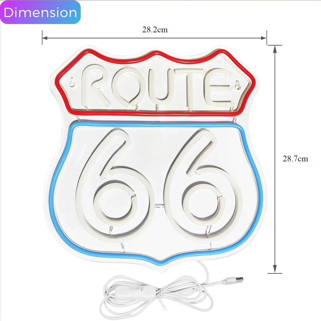 Enseignes Néon LED Route 66 Lumières Décoration Murale Chambre Panneaux Muraux Salle de Jeux Néons Fête Club