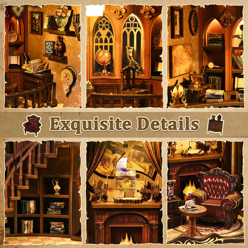 Kit de bricolage pour coin lecture – Bibliothèque en bois 3D Ancien Rime – Cadeau créatif pour Noël et le Black Friday – Décoration de bureau miniature