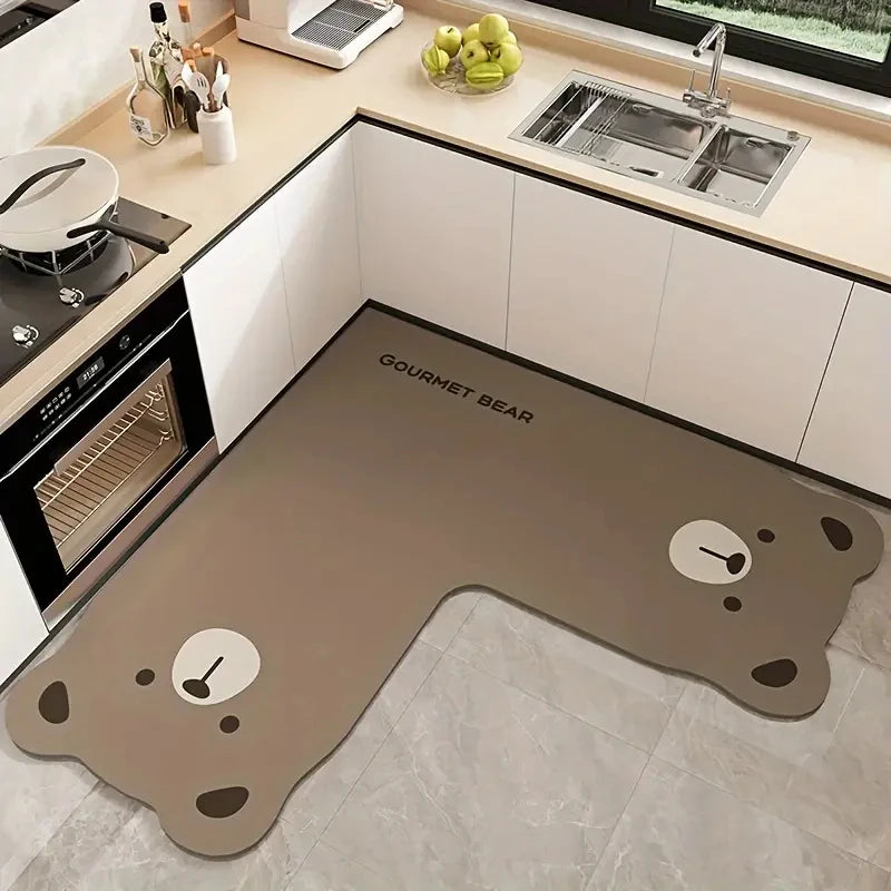 Alfombra de cocina con diseño de panda de dibujos animados VIKAMA, tapete de suelo absorbente antideslizante en forma de L irregular, alfombra de cocina, tapete de baño, decoración del hogar