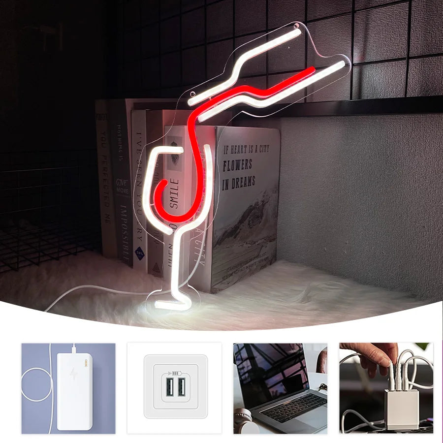 Enseigne néon LED Verre à vin rouge, icône de verseur faite à la main, alimentée par USB, adaptée aux restaurants, clubs, réunions de famille, décoration de bar