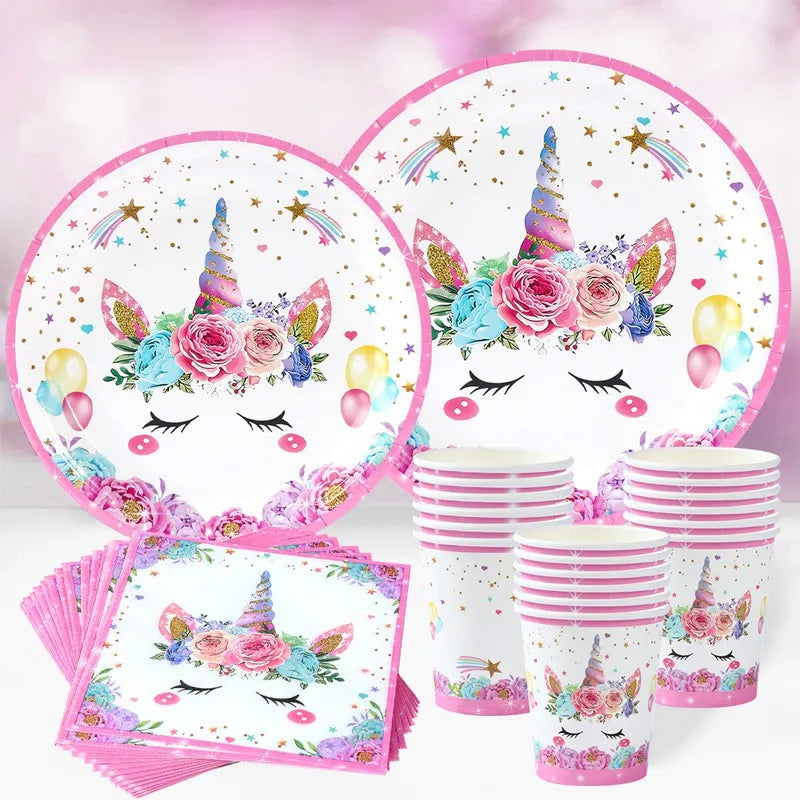 Nappe jetable licorne Fête d'anniversaire licorne Décoration de fête pour fille Vaisselle jetable Nappe Baby shower pour filles