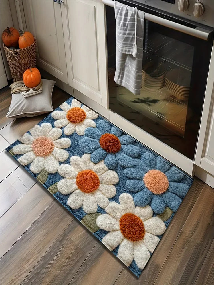 VIKAMA Alfombra de flores de colores Felpudo Alfombra impermeable para puerta Dormitorio Sofá Alfombra de suelo Alfombras suaves de noche Decoración del hogar