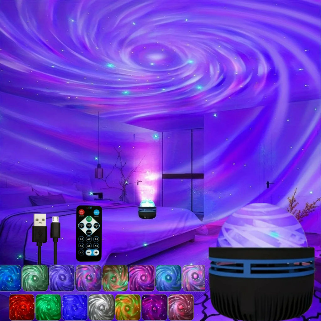 Lámpara de proyección de atmósfera con proyector LED Galaxy Light RGB Starry Sky, control remoto de Navidad y Halloween, 7 colores, giro automático en casa