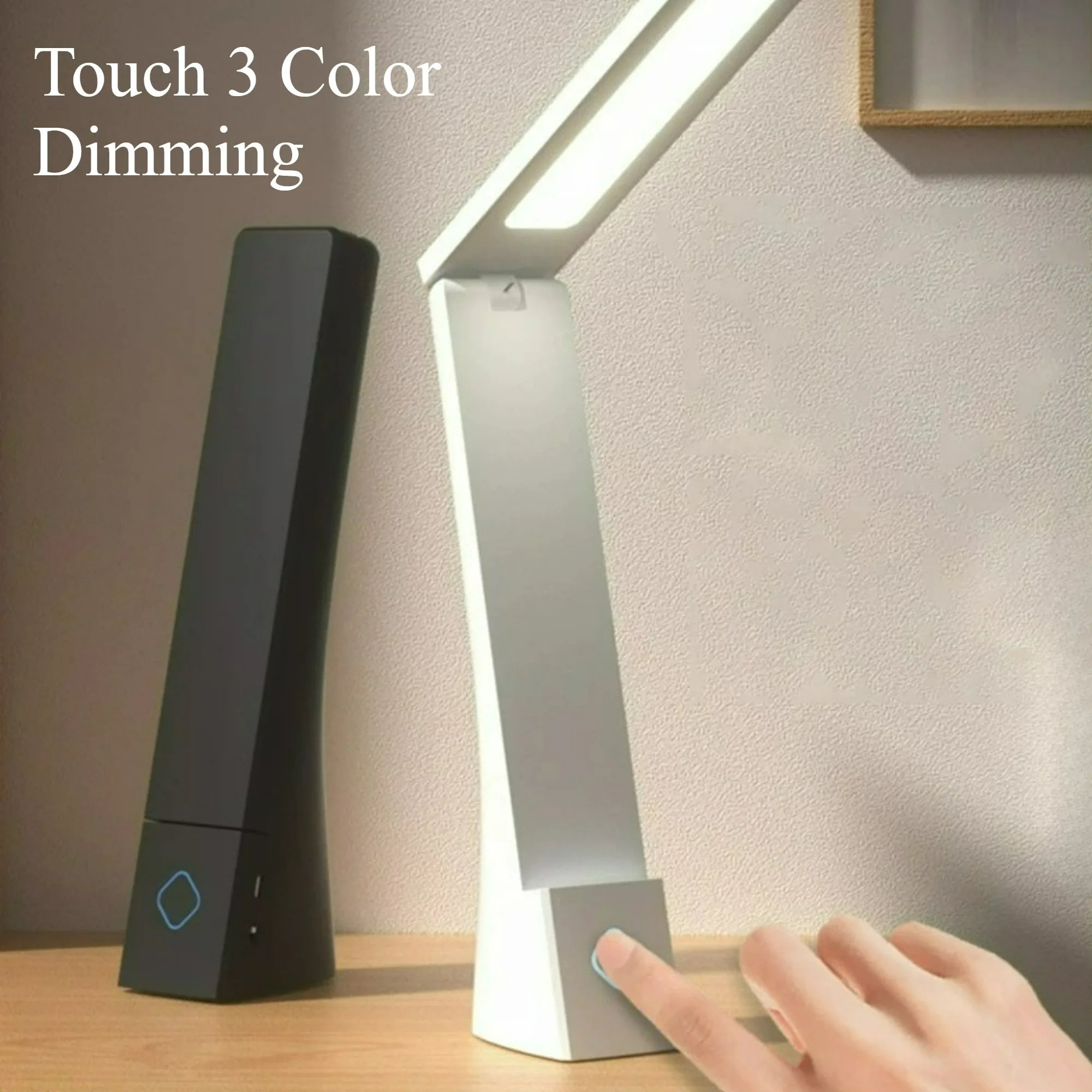 Lampe de bureau pliante LED tactile 3 couleurs, variateur, rechargeable et filaire, protection oculaire, lampe de table d'apprentissage, veilleuse de chevet de chambre