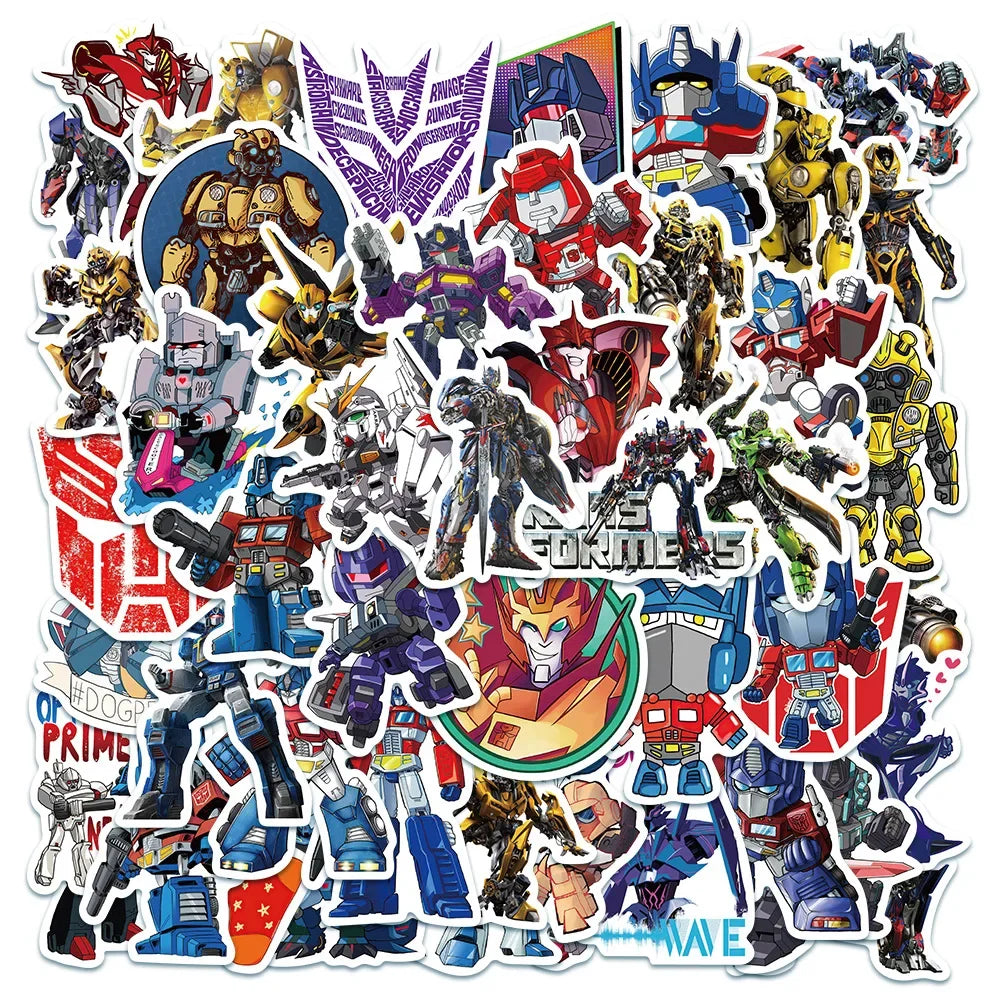 50 pegatinas de Autobot Transformers para laptop, motocicleta, automóvil, patineta, equipaje, bicicleta, calcomanías impermeables, juguetes para niños