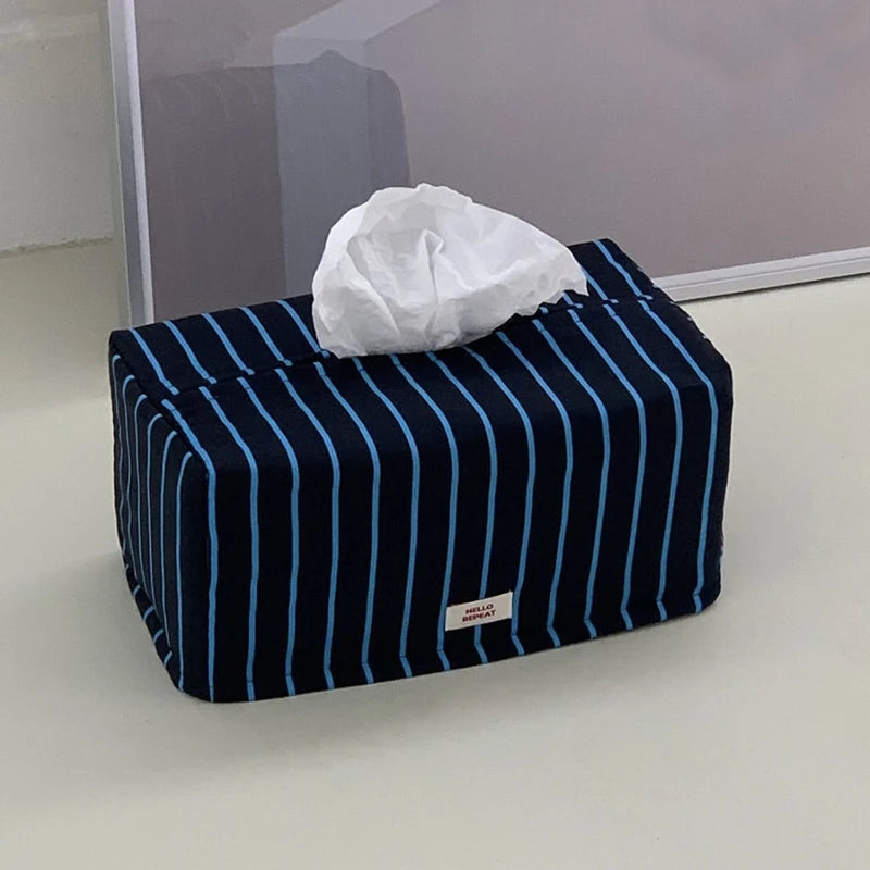 Caja de pañuelos a rayas Estuche de pañuelos retro para sala de estar Soporte de papel para pañuelos Bolsa de pañuelos Almacenamiento y organización de cocina Decoración de escritorio